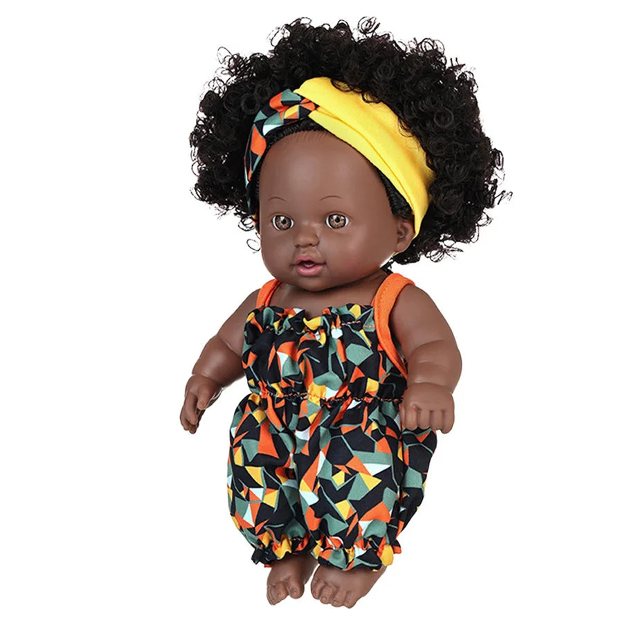 8 Inch African American Black Baby Doll – Curly Hair Full Vinyl Body