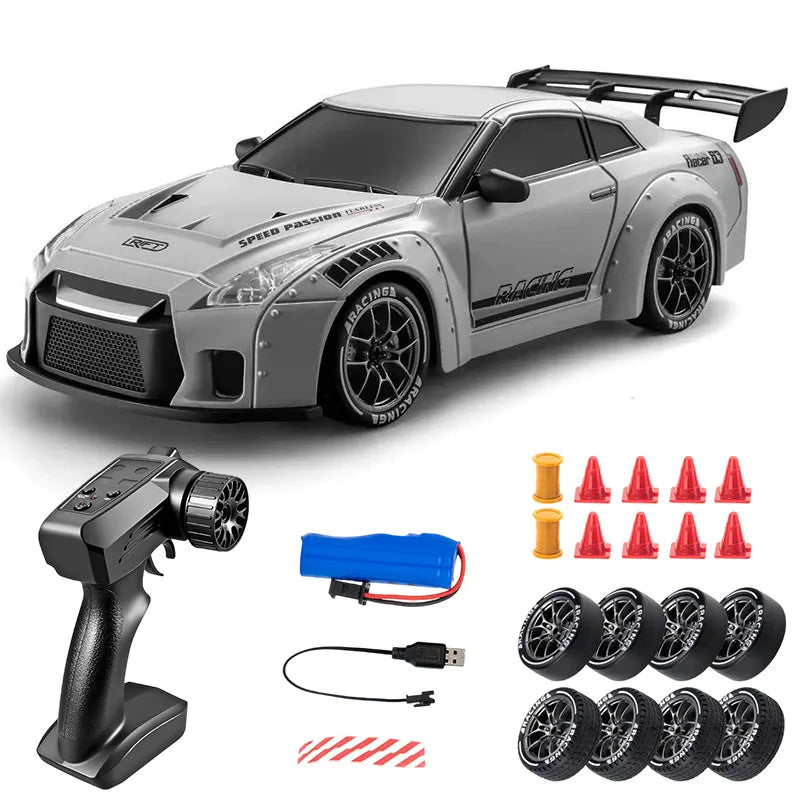1:24 RC Drift Car with LED Lights – 4WD 20KM/H High Speed Drifter with Extra Tires