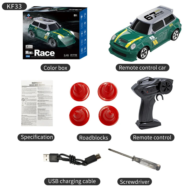 2026 New Kf20 1:64 Drift Rc Car Four-wheel Remote-Controlled Racing Car Full Proportions Desk Competition Toy Boys Ideal Gifts.