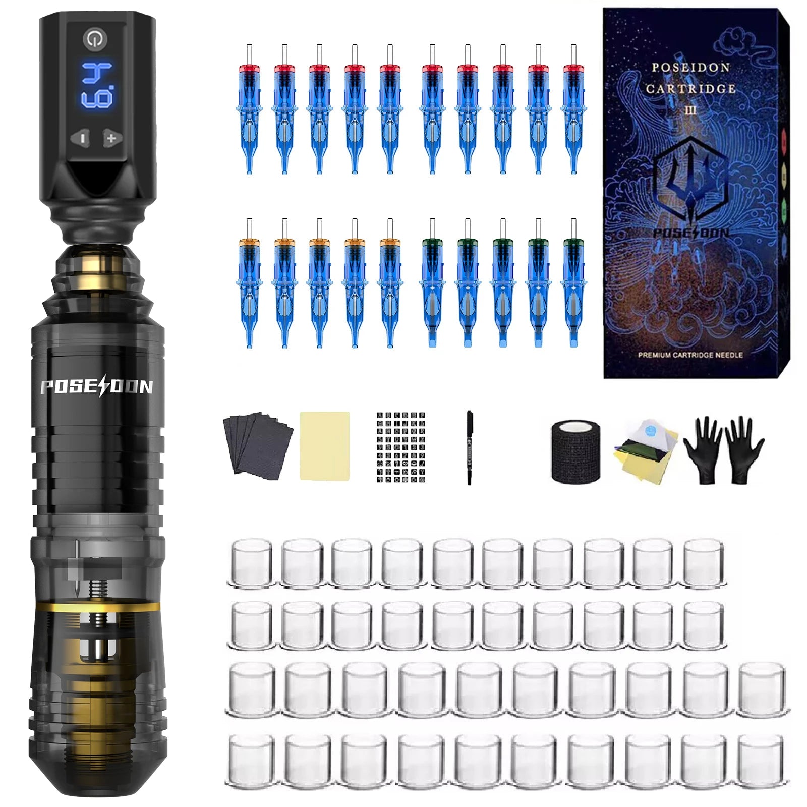POSEIDON Transparent Wireless Tattoo Pen Kit – Complete Beginner & Pro Set