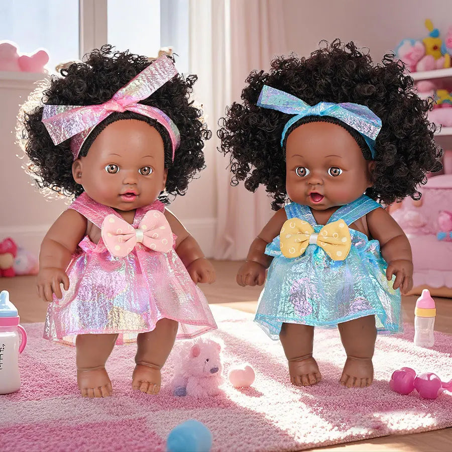 8 Inch African American Black Baby Doll – Curly Hair Full Vinyl Body