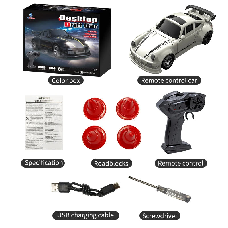 2026 New Kf20 1:64 Drift Rc Car Four-wheel Remote-Controlled Racing Car Full Proportions Desk Competition Toy Boys Ideal Gifts.