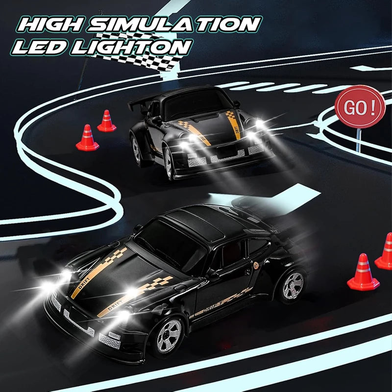 4WD Mini Drift RC Car with LED Lights – 1/64 & 1/43 Scale Desktop Racer for Kids & Adults