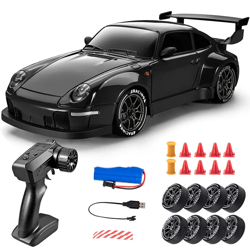 1:24 RC Drift Car with LED Lights – 4WD 20KM/H High Speed Drifter with Extra Tires