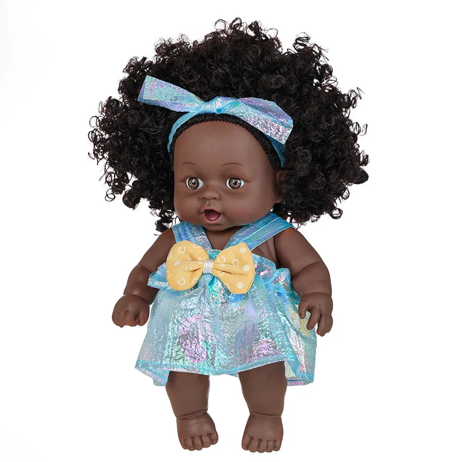 8 Inch African American Black Baby Doll – Curly Hair Full Vinyl Body