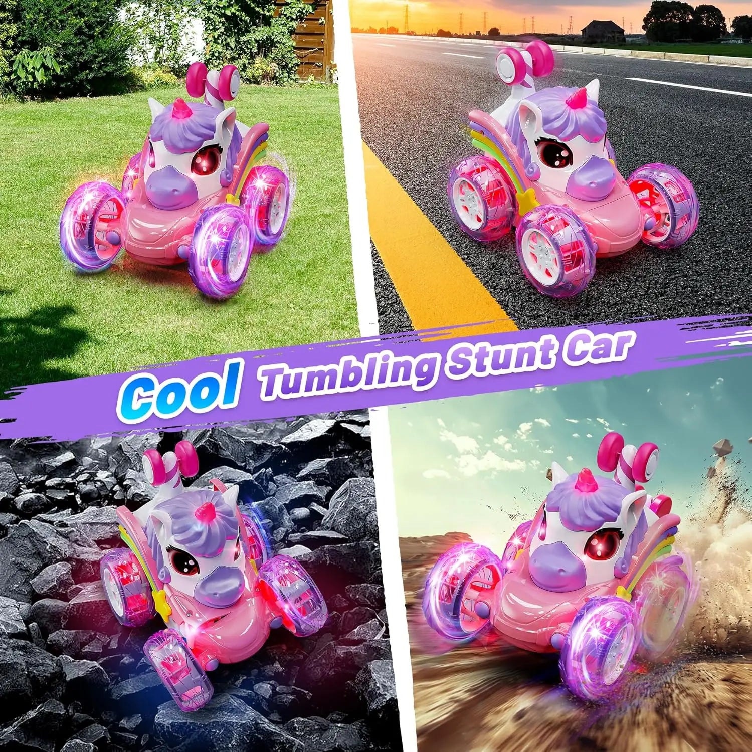2.4G Unicorn RC Stunt Car with Chasing Lights – Drift & Dance Toy for Kids