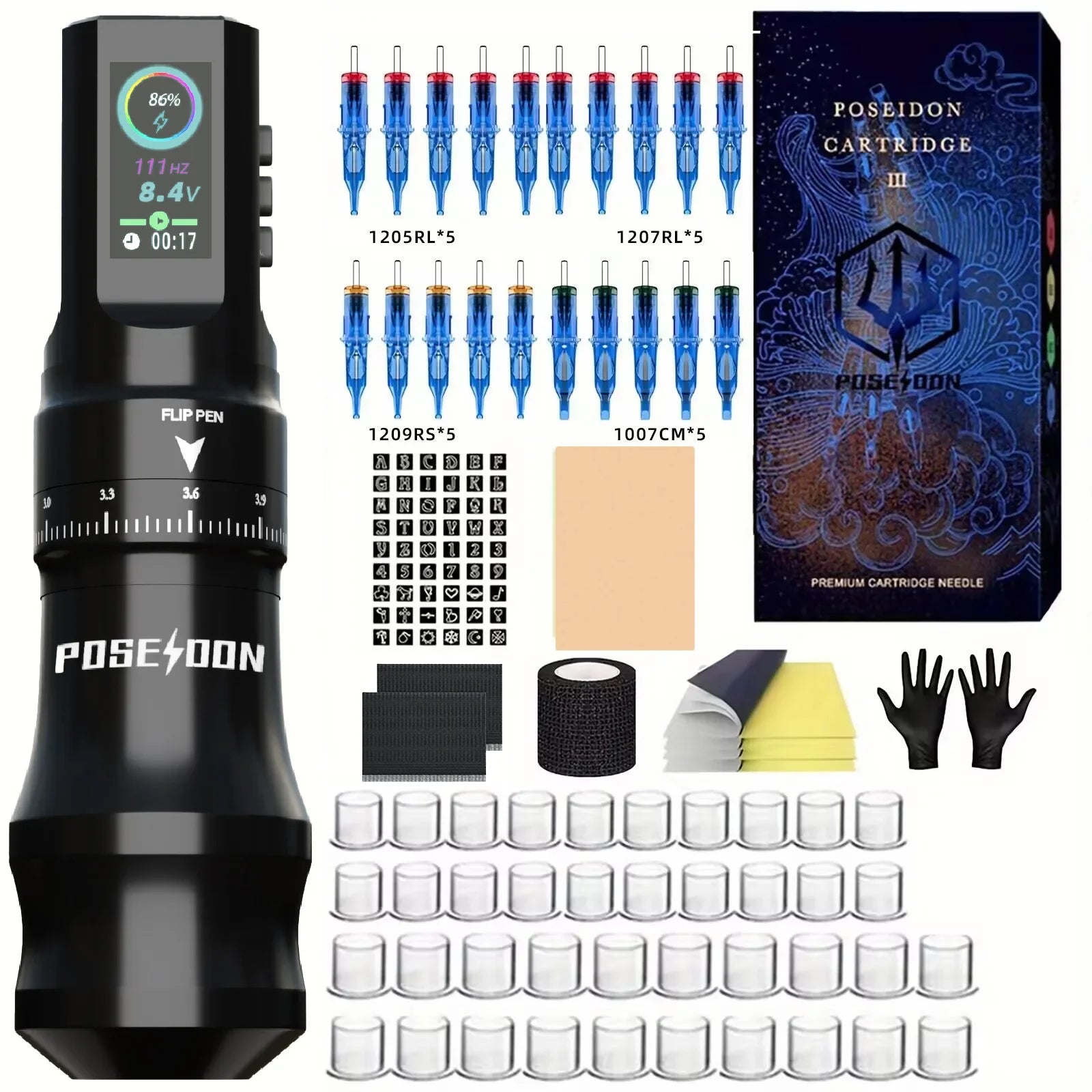 POSEIDON High Quality Black Wireless Tattoo Pen Kit – 11000 RPM Full Set