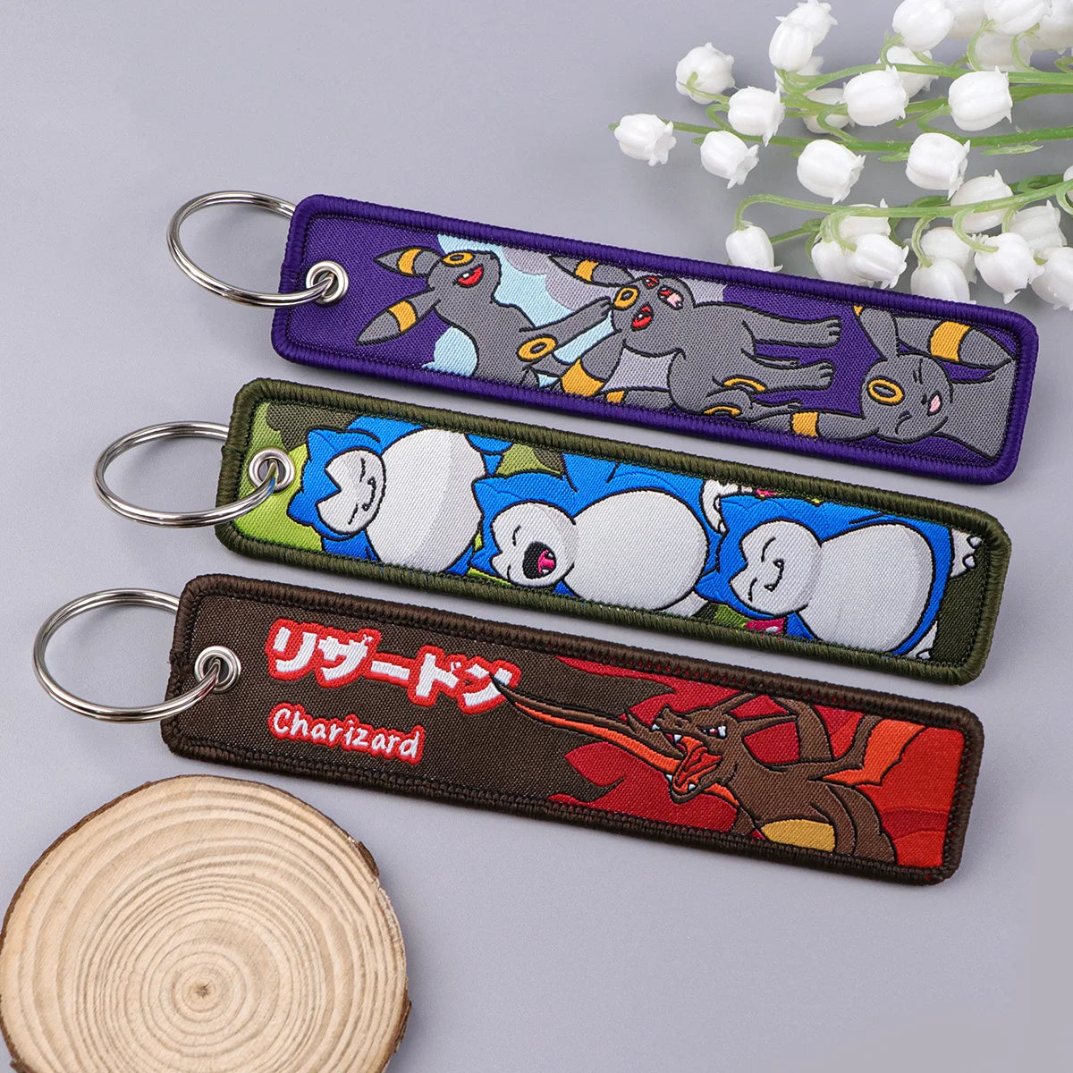Japanese Anime Elf Monsters Keychain for Cars Backpack Key Holders Embroidery Keyrings Key Tag Jet Tag Accessories Gifts 1pcs