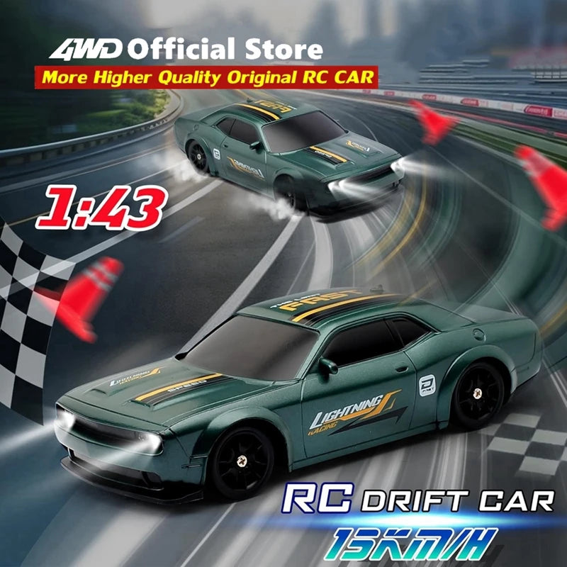 4WD Mini Drift RC Car with LED Lights – 1/64 & 1/43 Scale Desktop Racer for Kids & Adults