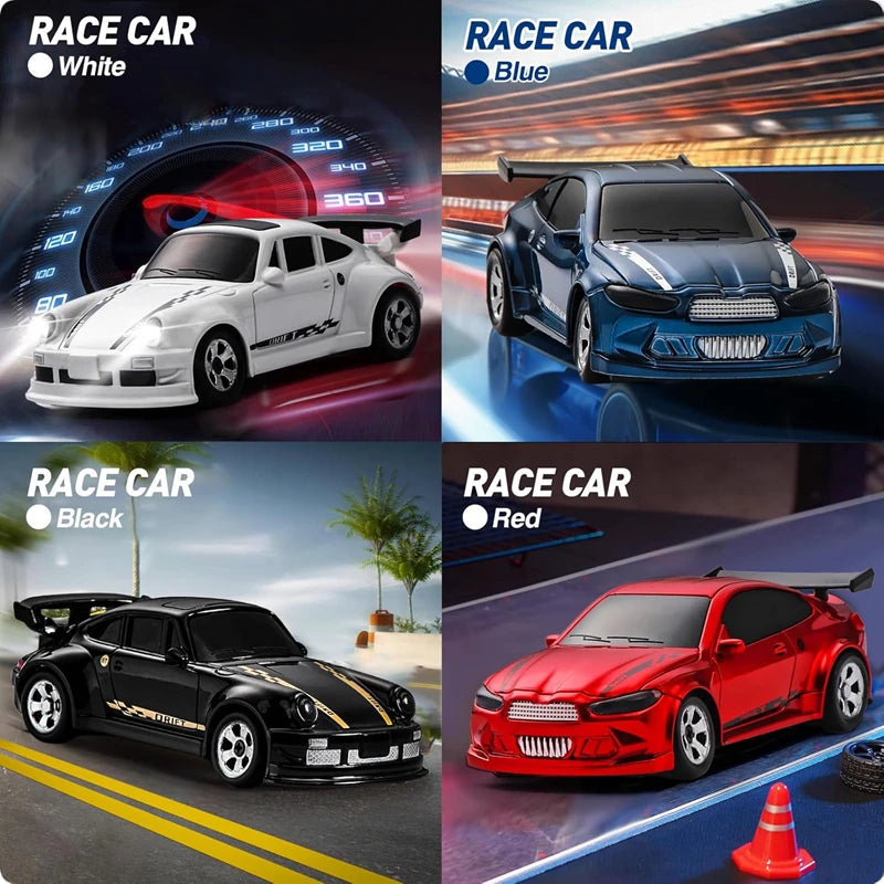 4WD Mini Drift RC Car with LED Lights – 1/64 & 1/43 Scale Desktop Racer for Kids & Adults
