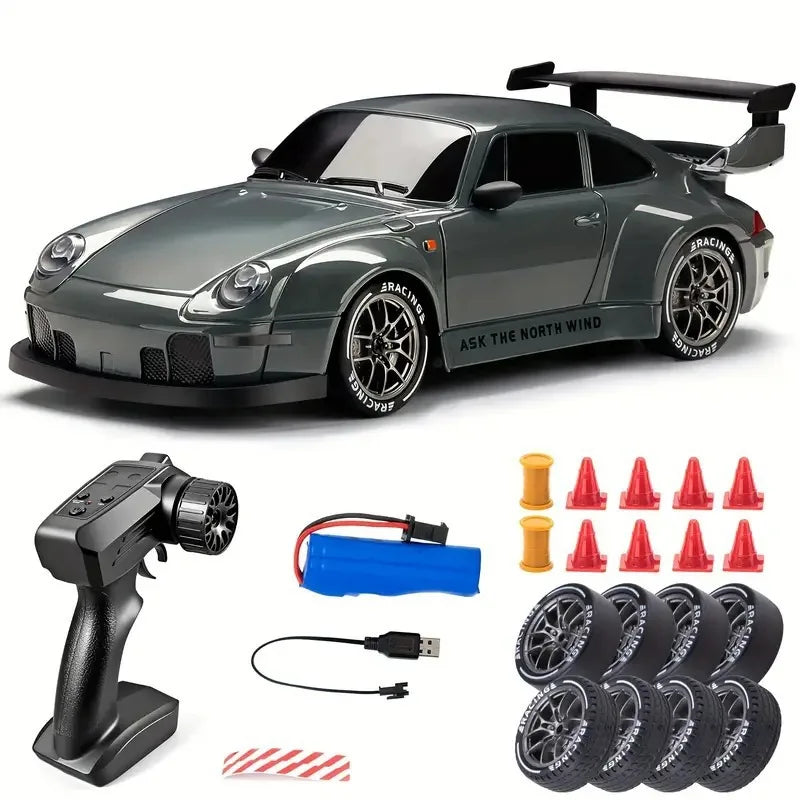 1:24 RC Drift Car with LED Lights – 4WD 20KM/H High Speed Drifter with Extra Tires