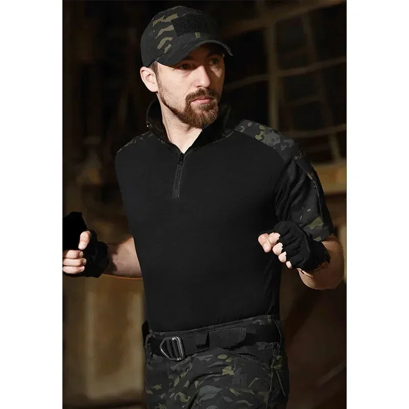 MCBK Training Sets Combat Tops Tactical Suits Hunting Pants Paintball Mens Black Camo Shirts Multiple Pockets Wear-resisting
