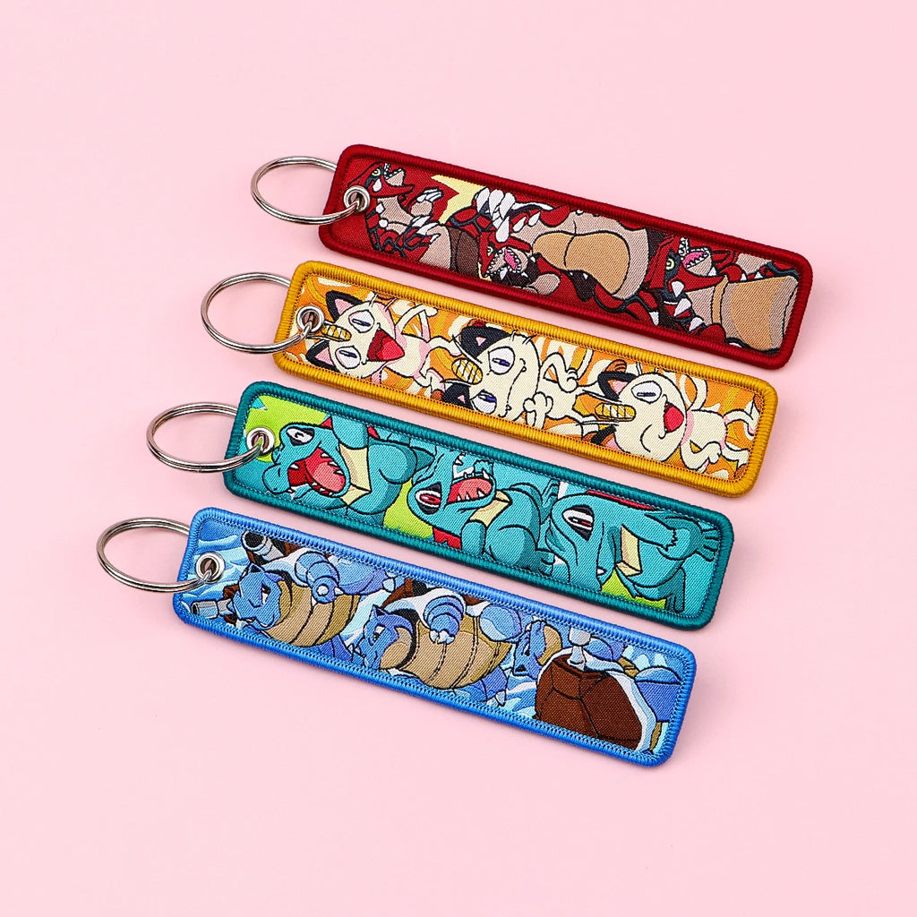 Japanese Anime Elf Monsters Keychain for Cars Backpack Key Holders Embroidery Keyrings Key Tag Jet Tag Accessories Gifts 1pcs