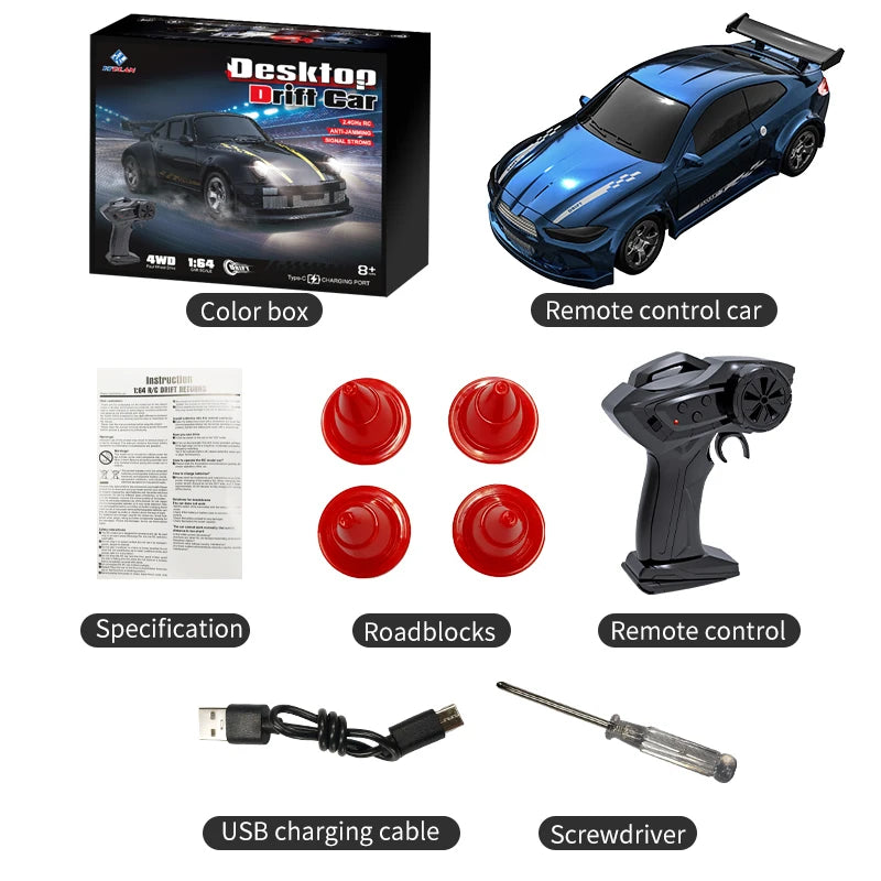 2026 New Kf20 1:64 Drift Rc Car Four-wheel Remote-Controlled Racing Car Full Proportions Desk Competition Toy Boys Ideal Gifts.