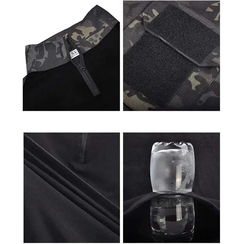 MCBK Training Sets Combat Tops Tactical Suits Hunting Pants Paintball Mens Black Camo Shirts Multiple Pockets Wear-resisting