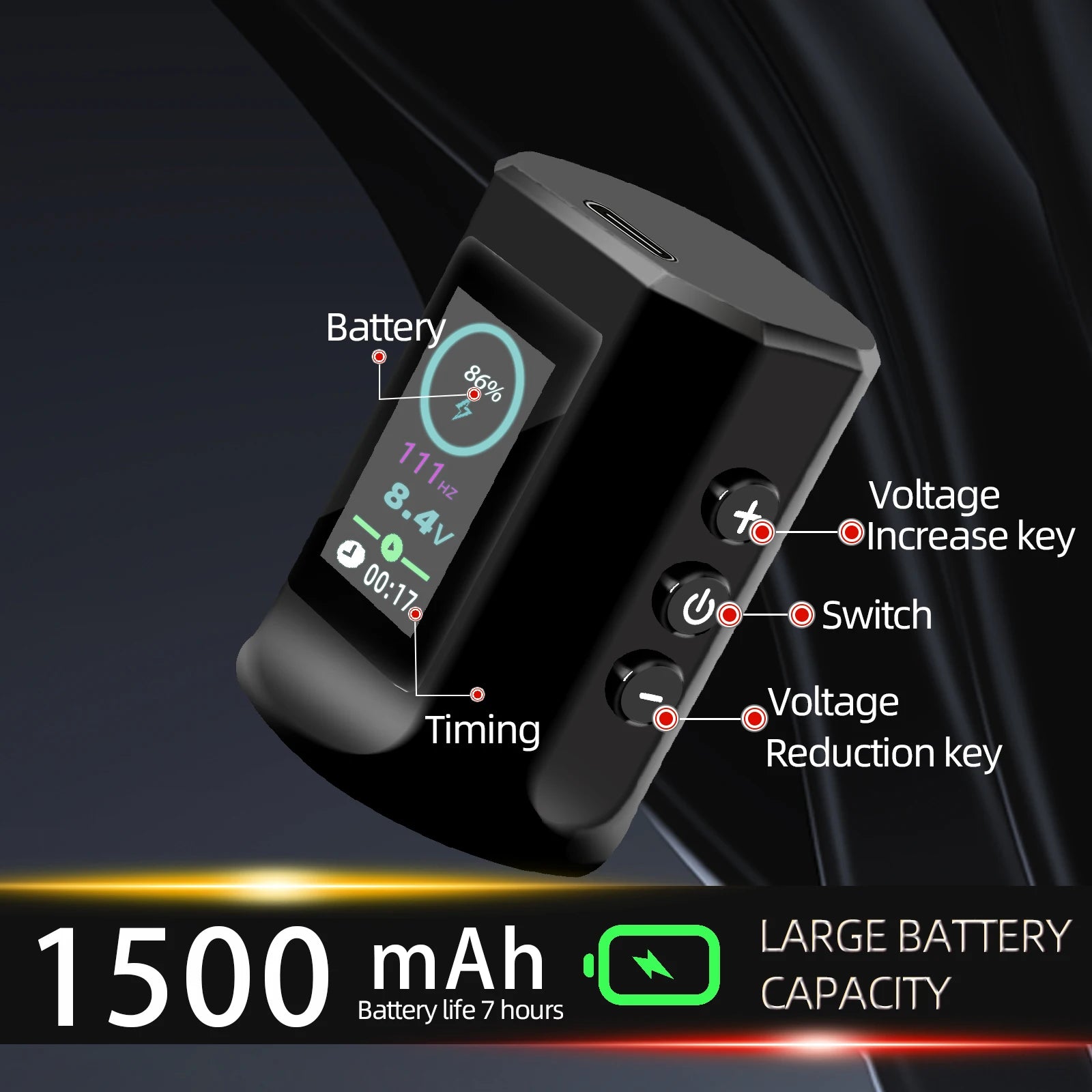 POSEIDON High Quality Black Wireless Tattoo Pen Kit – 11000 RPM Full Set