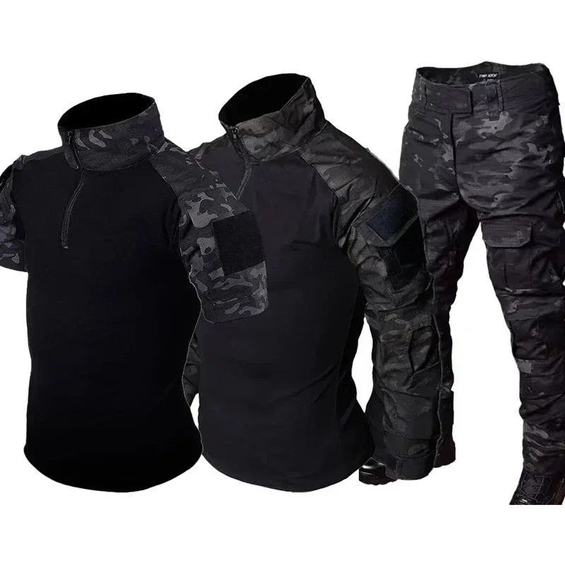 MCBK Training Sets Combat Tops Tactical Suits Hunting Pants Paintball Mens Black Camo Shirts Multiple Pockets Wear-resisting