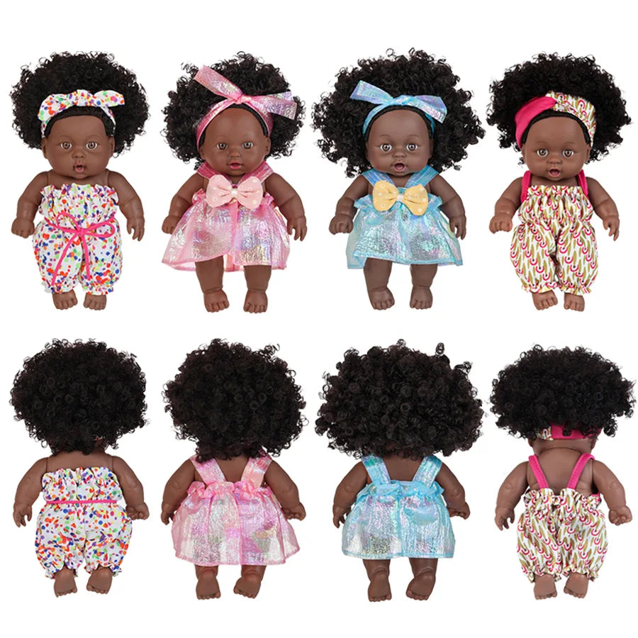 8 Inch African American Black Baby Doll – Curly Hair Full Vinyl Body