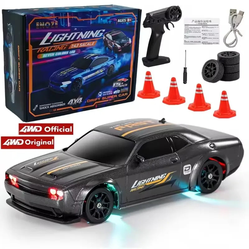 4WD Mini Drift RC Car with LED Lights – 1/64 & 1/43 Scale Desktop Racer for Kids & Adults