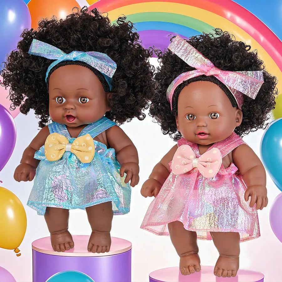 8 Inch African American Black Baby Doll – Curly Hair Full Vinyl Body