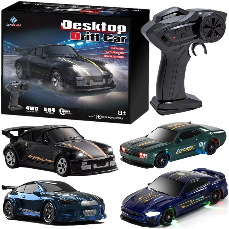 4WD Mini Drift RC Car with LED Lights – 1/64 & 1/43 Scale Desktop Racer for Kids & Adults