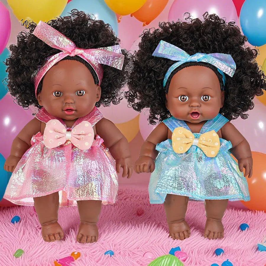 8 Inch African American Black Baby Doll – Curly Hair Full Vinyl Body