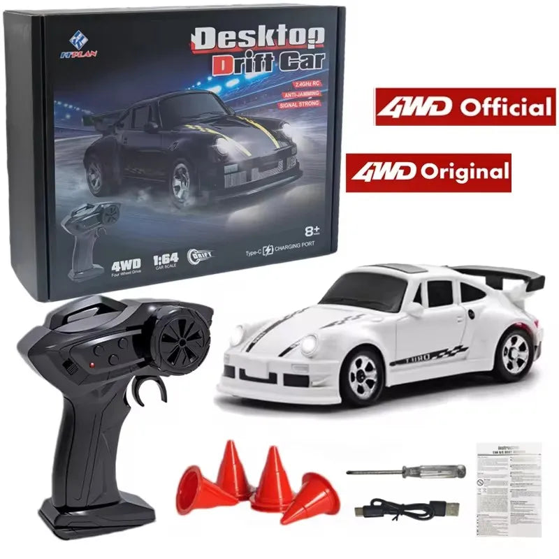 4WD Mini Drift RC Car with LED Lights – 1/64 & 1/43 Scale Desktop Racer for Kids & Adults