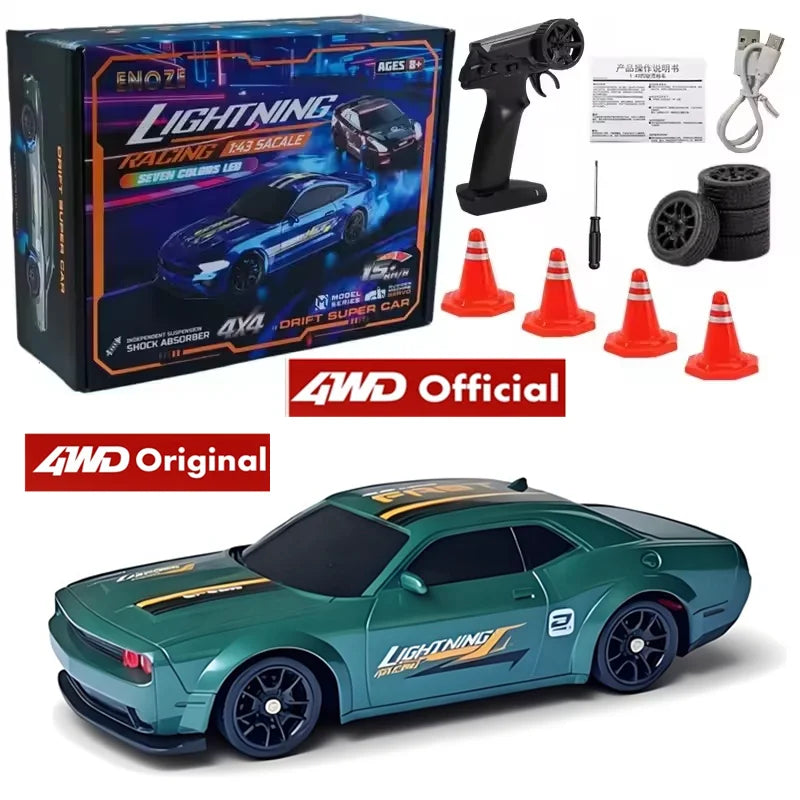 4WD Mini Drift RC Car with LED Lights – 1/64 & 1/43 Scale Desktop Racer for Kids & Adults