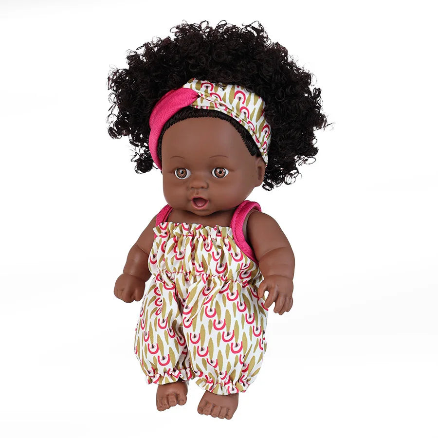 8 Inch African American Black Baby Doll – Curly Hair Full Vinyl Body