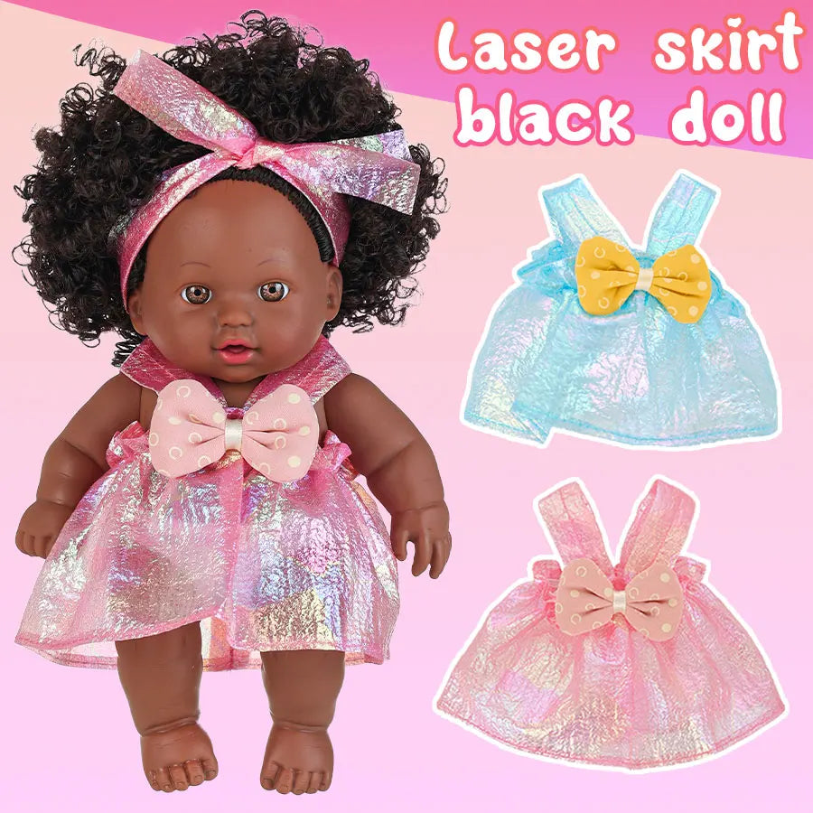 8 Inch African American Black Baby Doll – Curly Hair Full Vinyl Body