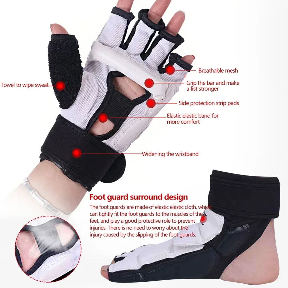 Karate & Taekwondo Half-Finger Gloves | EVA Padded Martial Arts Hand & Foot Guards