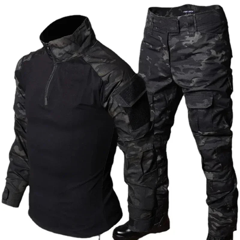 MCBK Training Sets Combat Tops Tactical Suits Hunting Pants Paintball Mens Black Camo Shirts Multiple Pockets Wear-resisting