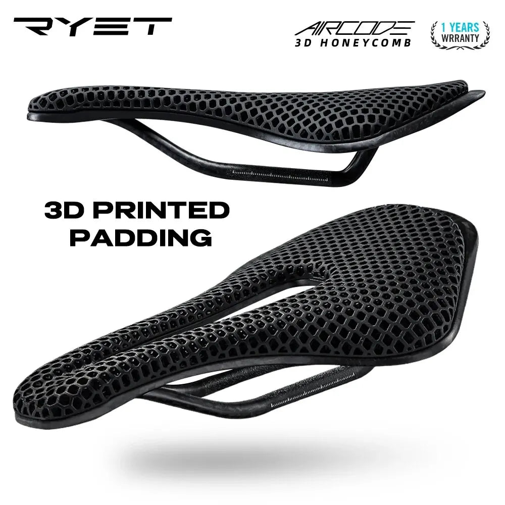RYET 3D Printed Ultralight Bike Saddle – Carbon Fiber Hollow Breathable MTB & Road Cycling Seat