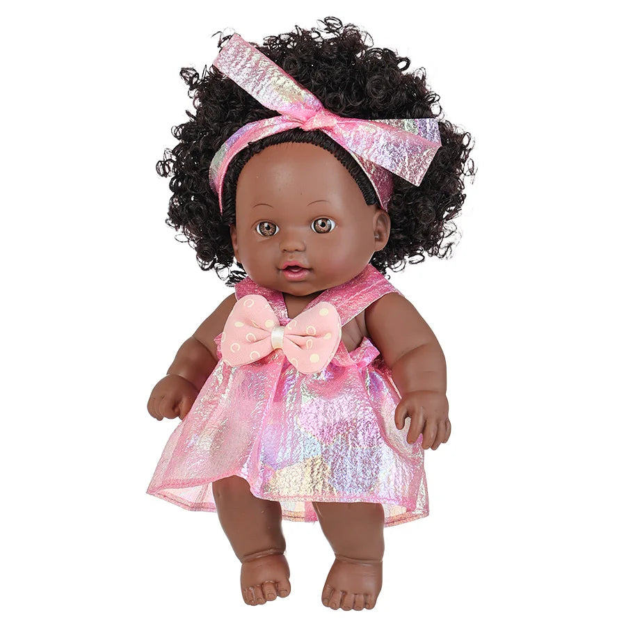 8 Inch African American Black Baby Doll – Curly Hair Full Vinyl Body