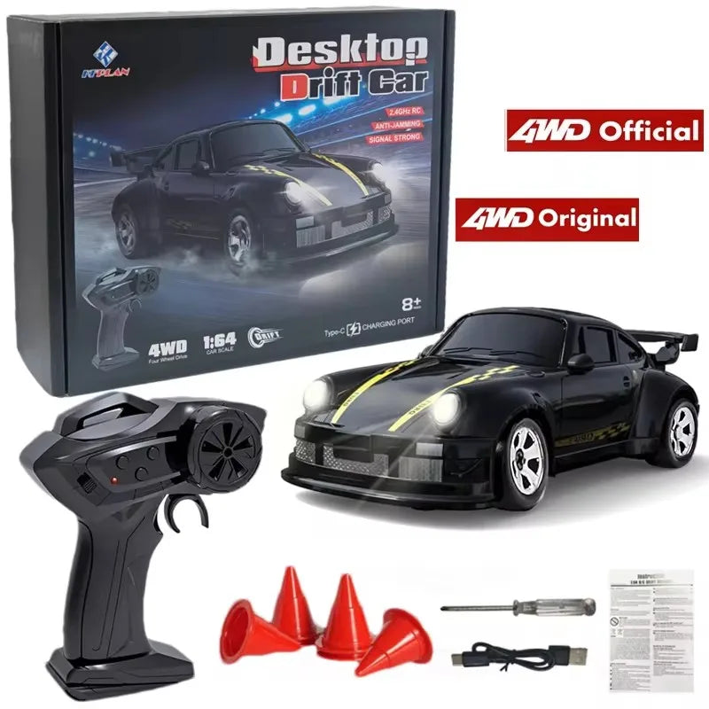 4WD Mini Drift RC Car with LED Lights – 1/64 & 1/43 Scale Desktop Racer for Kids & Adults