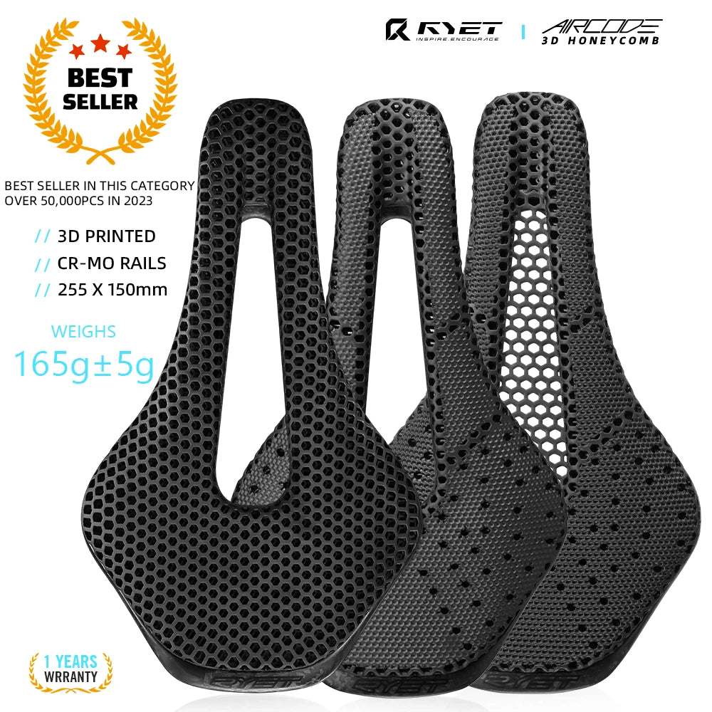 RYET 3D Printed Ultralight Bike Saddle – Carbon Fiber Hollow Breathable MTB & Road Cycling Seat