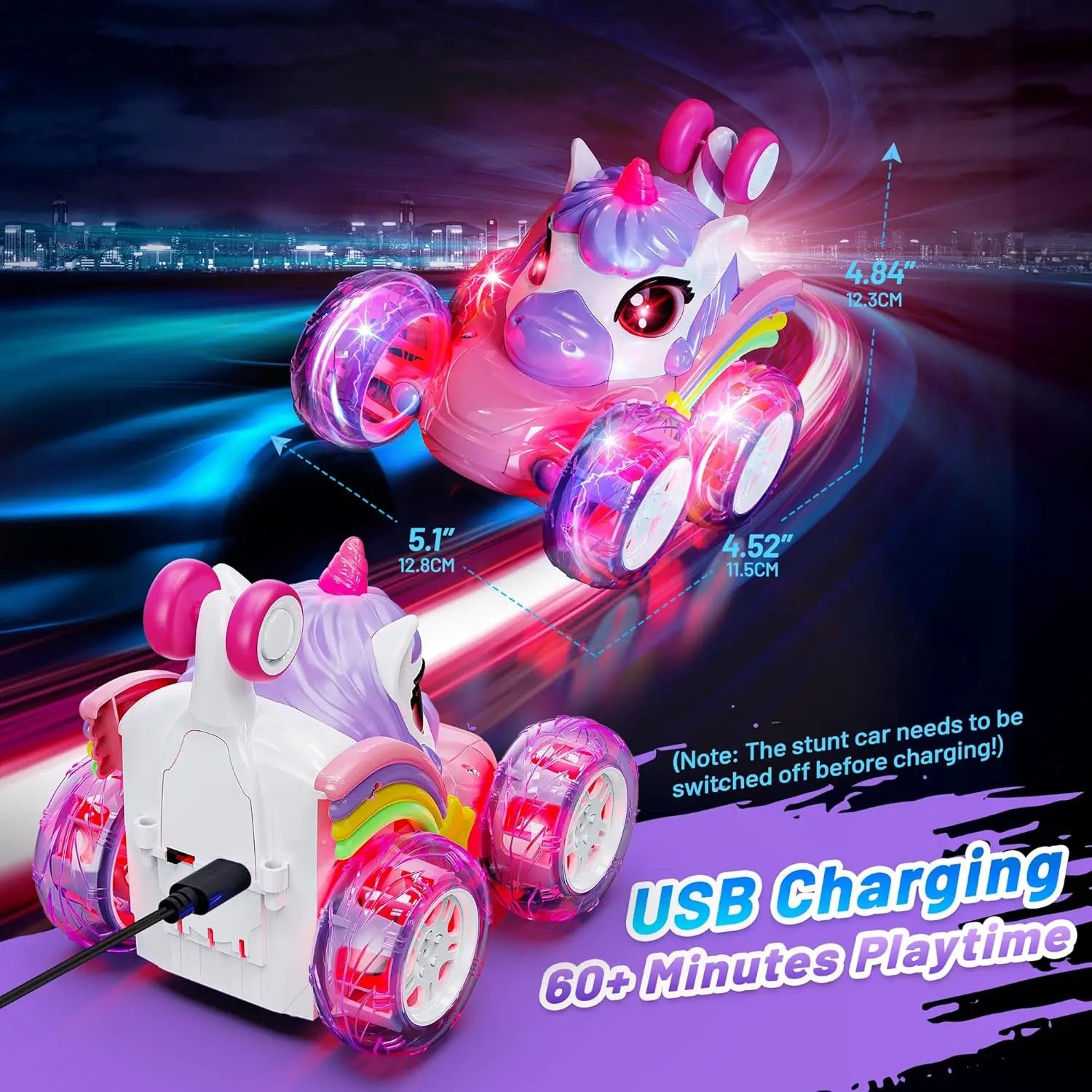2.4G Unicorn RC Stunt Car with Chasing Lights – Drift & Dance Toy for Kids