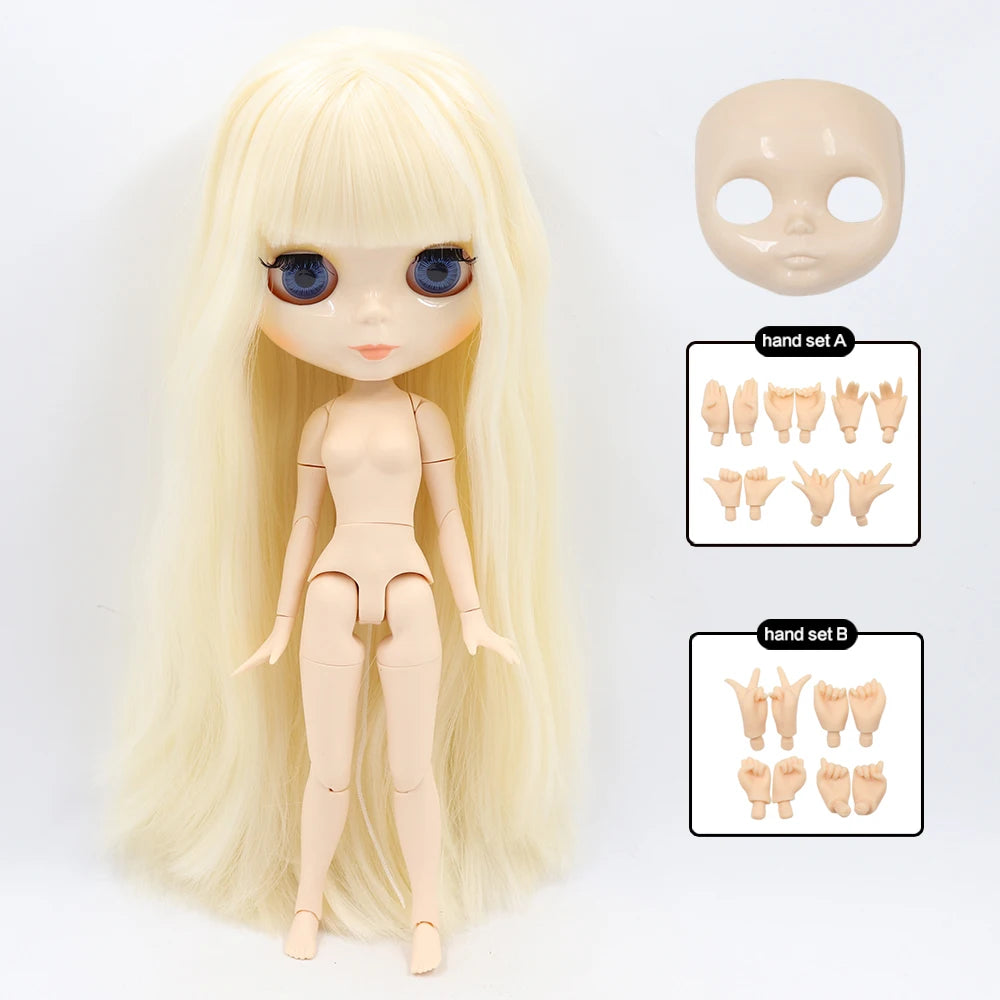 ICY DBS Blyth Doll 30CM BJD – White Shiny & Frosted Face with Extra Hands