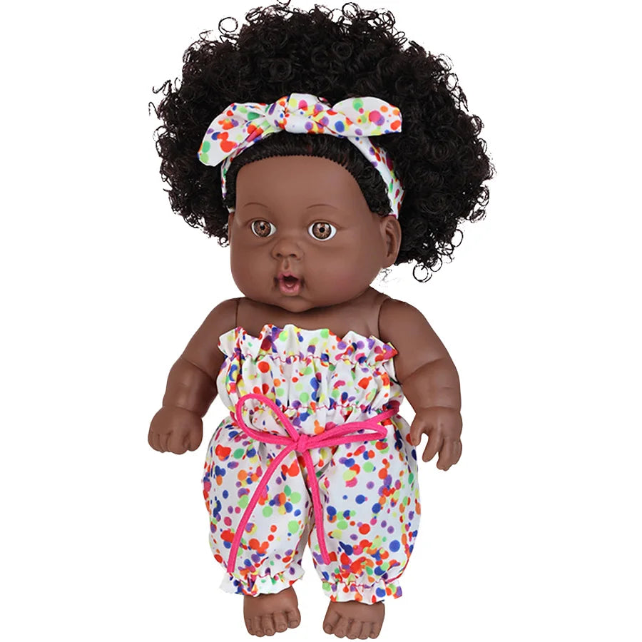 8 Inch African American Black Baby Doll – Curly Hair Full Vinyl Body