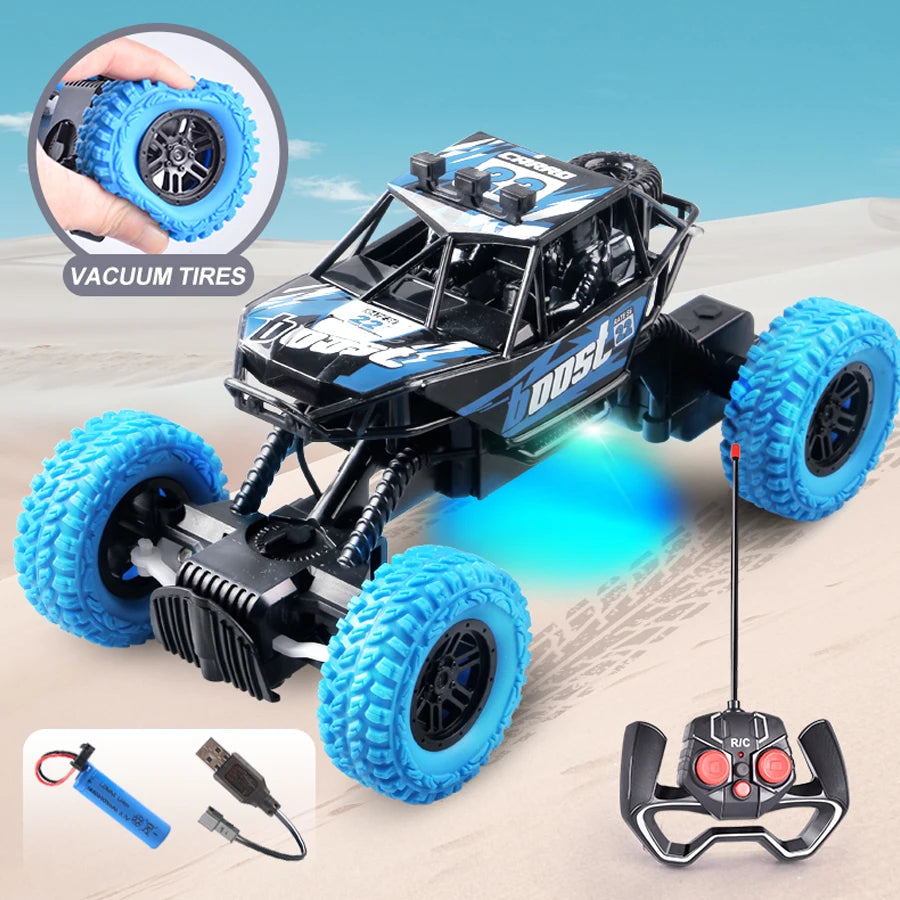 RC Off-Road Toy Car with Colorful Flashing Lights & Rubber Wheels – Kids Gift